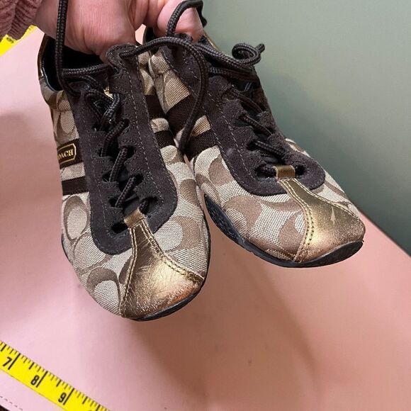 Coach Brown Tan Logo Gold Accents Katelyn 6M (No Soles) - Picture 5 of 11